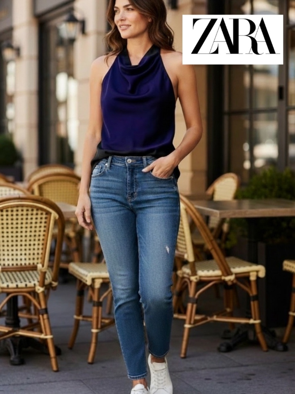 NEW Zara Deep ocean Blue halter top, XL,  GP1546